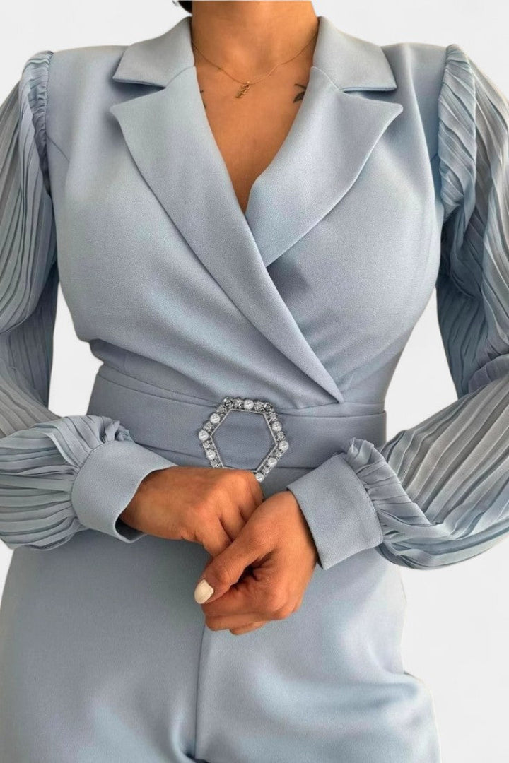 Elegant Jumpsuit | Tailored Collar & Ruffled Accents | Perfect for Special Occasions | Chic and Comfortable Design