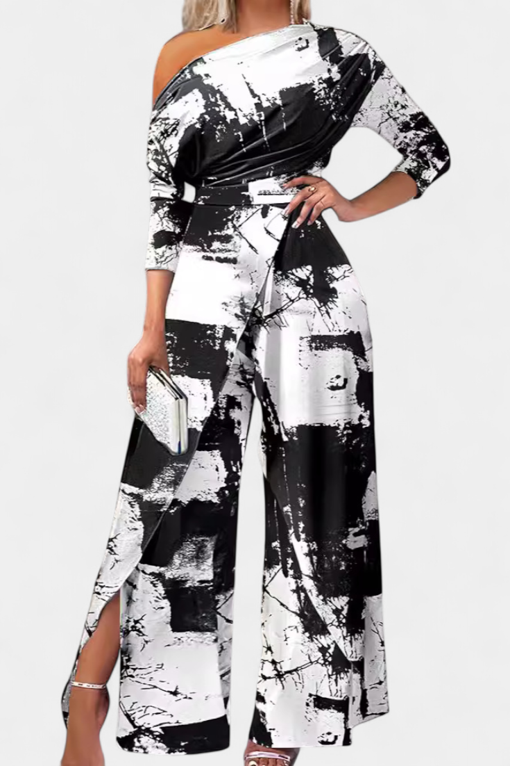 Asymmetrical Jumpsuit | Pearl-Embellished Shoulders | Elegant Design | Comfortable Fit
