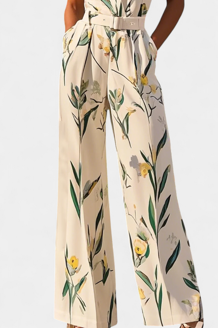 White V-Neck Jumpsuit | Belted Waist Design | Flattering Fit for Any Occasion | Elegant and Versatile Style