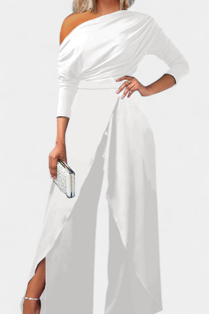 Asymmetrical Jumpsuit | Pearl-Embellished Shoulders | Elegant Design | Comfortable Fit