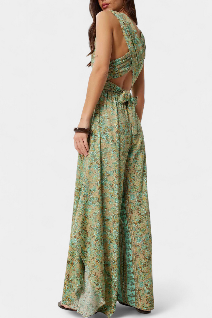 Floral Wrap Jumpsuit | Open Back Design | Elegant and Comfortable | Perfect for Any Occasion