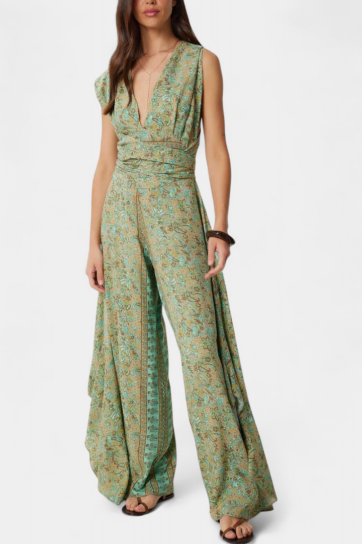 Floral Wrap Jumpsuit | Open Back Design | Elegant and Comfortable | Perfect for Any Occasion