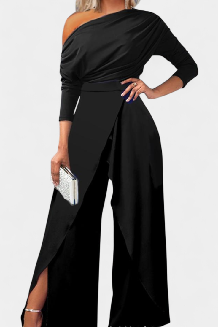 Asymmetrical Jumpsuit | Pearl-Embellished Shoulders | Elegant Design | Comfortable Fit