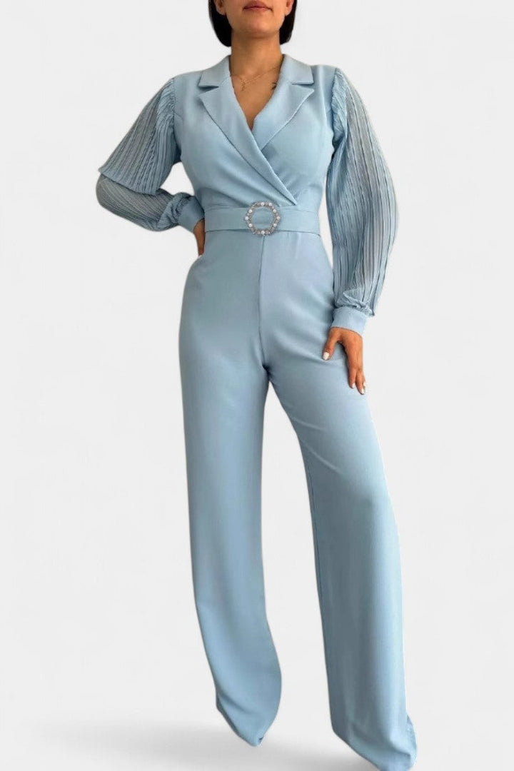 Elegant Jumpsuit | Tailored Collar & Ruffled Accents | Perfect for Special Occasions | Chic and Comfortable Design