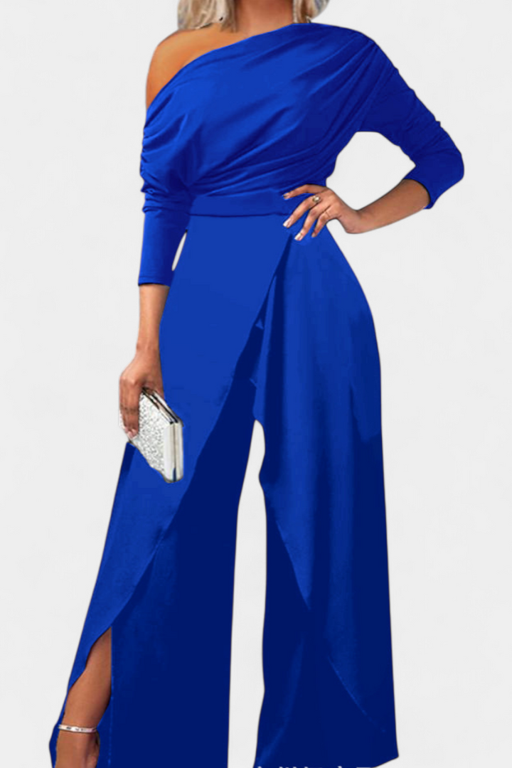 Asymmetrical Jumpsuit | Pearl-Embellished Shoulders | Elegant Design | Comfortable Fit