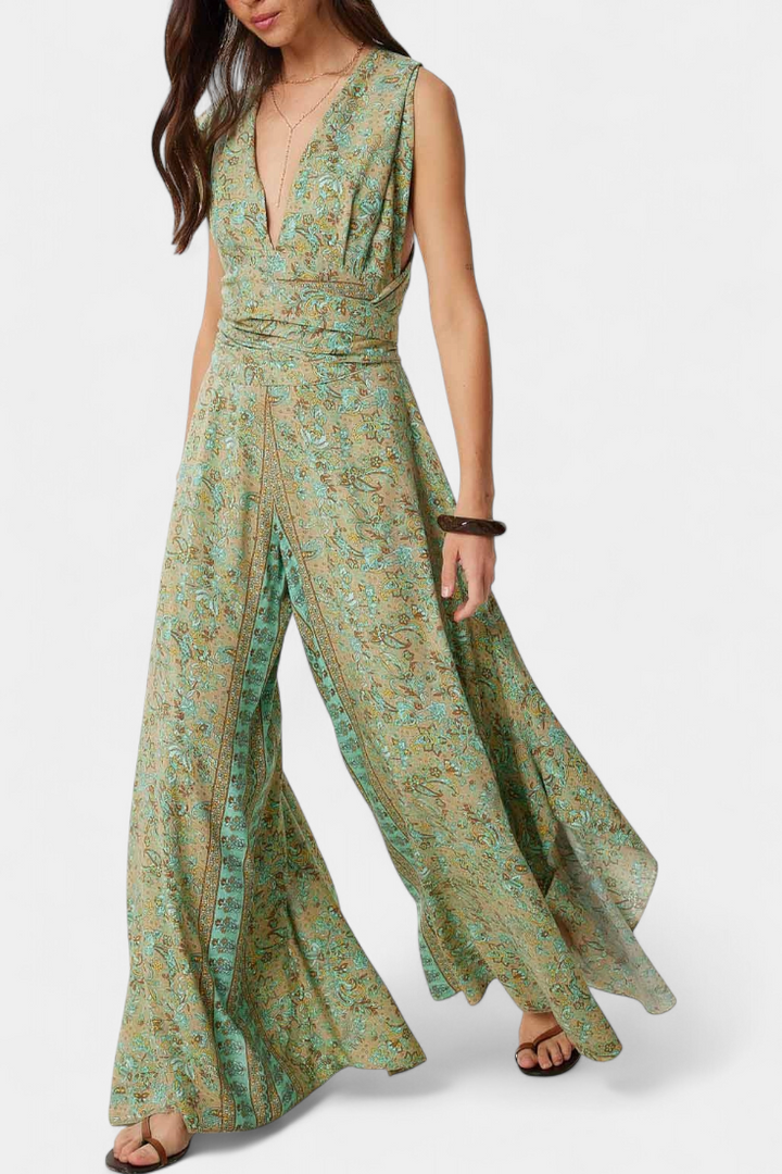 Floral Wrap Jumpsuit | Open Back Design | Elegant and Comfortable | Perfect for Any Occasion