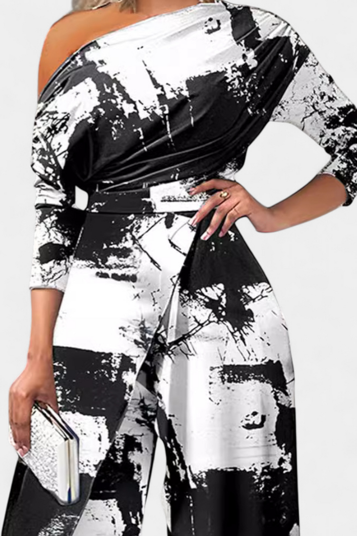 Asymmetrical Jumpsuit | Pearl-Embellished Shoulders | Elegant Design | Comfortable Fit