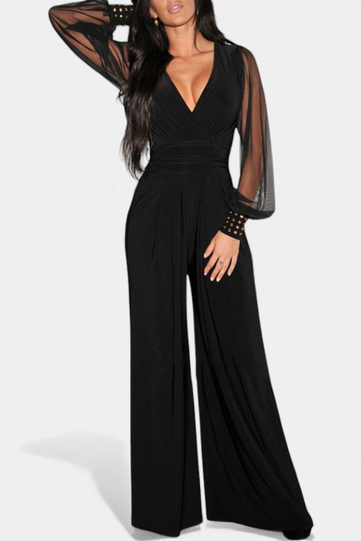 Fluid Jumpsuit | Sheer Sleeves | Elegant Design for Any Occasion | Black Color