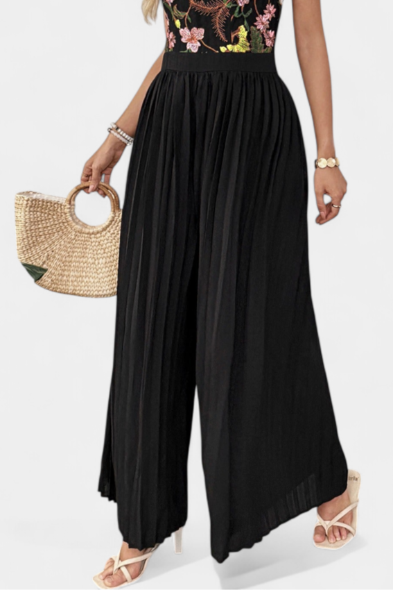 Floral Lace Halter Jumpsuit | Elegant Pleated Palazzo Pants | Perfect for Special Occasions | Lightweight Fabric