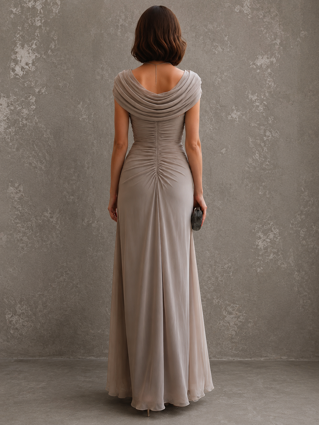 Sleeveless draped maxi dress with flowing full-length silhouette