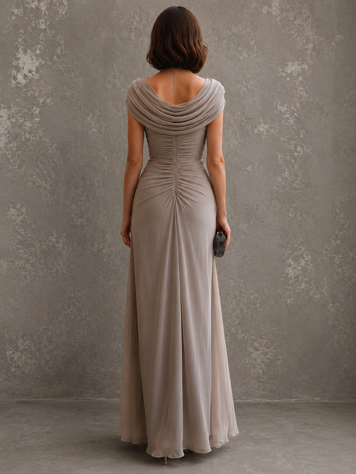 Sleeveless draped maxi dress with flowing full-length silhouette