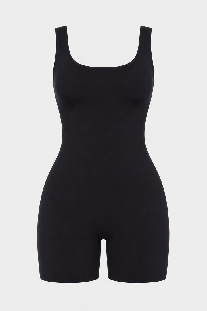 Lauren Black Sculpting Romper Bodysuit – product photo on a light grey background