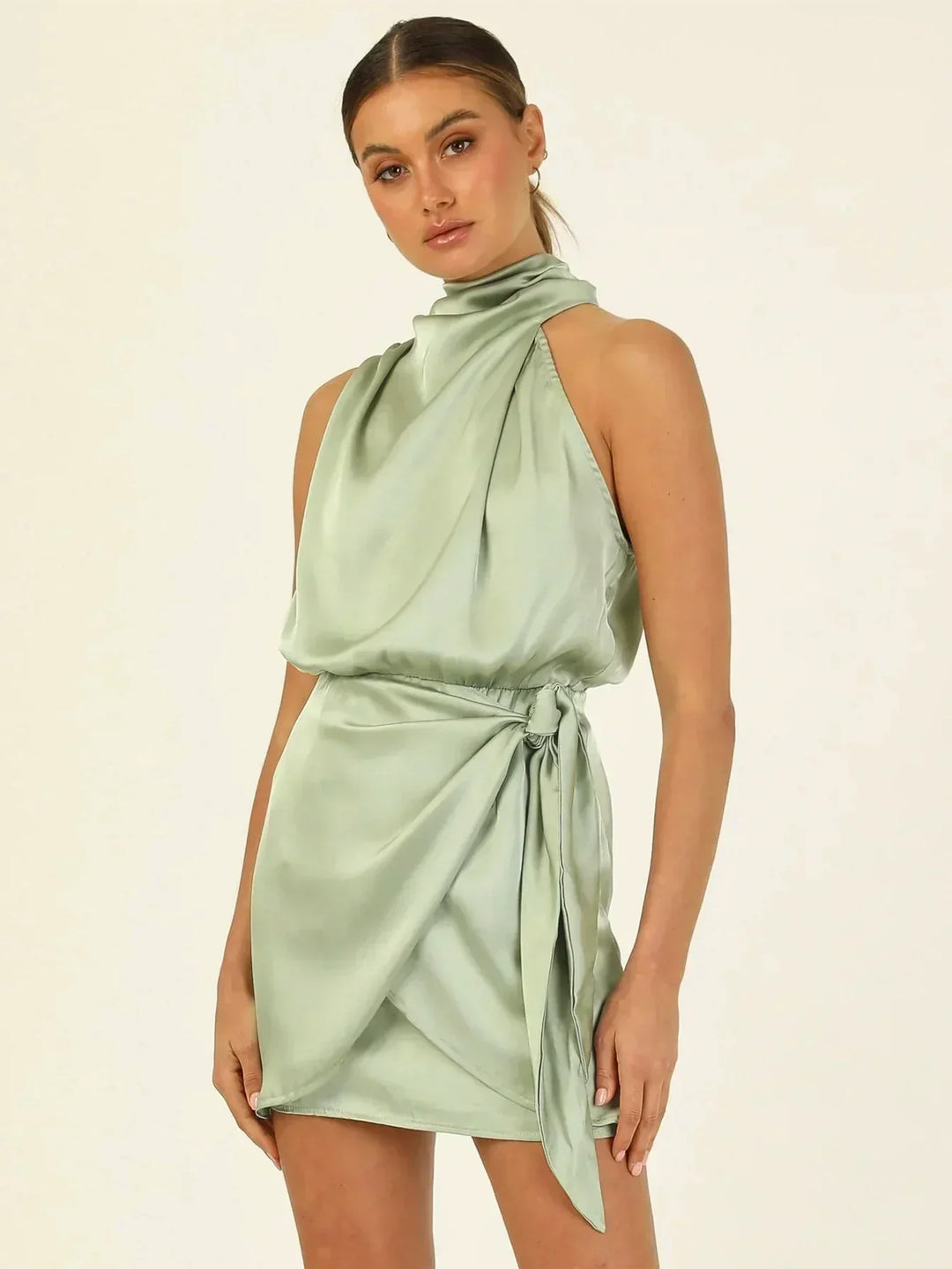 Satin Halter Mini Cocktail Dress | Elegant Design | Perfect for Parties | Comfortable Fit