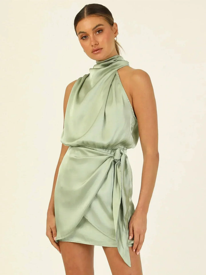 Satin Halter Mini Cocktail Dress | Elegant Design | Perfect for Parties | Comfortable Fit