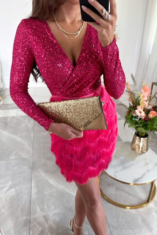 Sequin Cocktail Dress | Elegant Design | Long Sleeves for Sophisticated Style | Perfect for Parties and Events