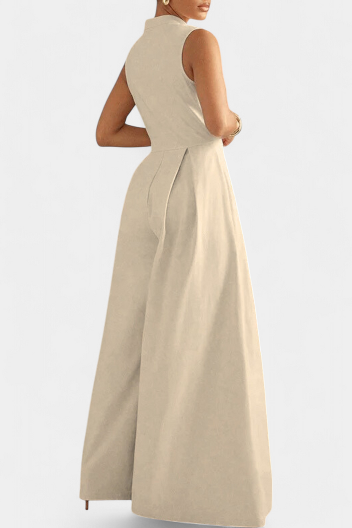 Wide Leg Jumpsuit | Pleated Design | Flattering Round Neck | Perfect for Casual or Dressy Occasions