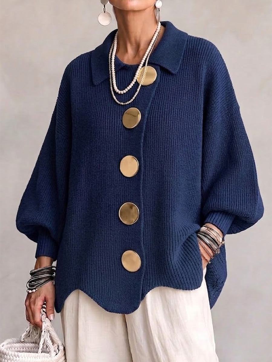 Women's oversized cardigan with lantern sleeves and pointed collar