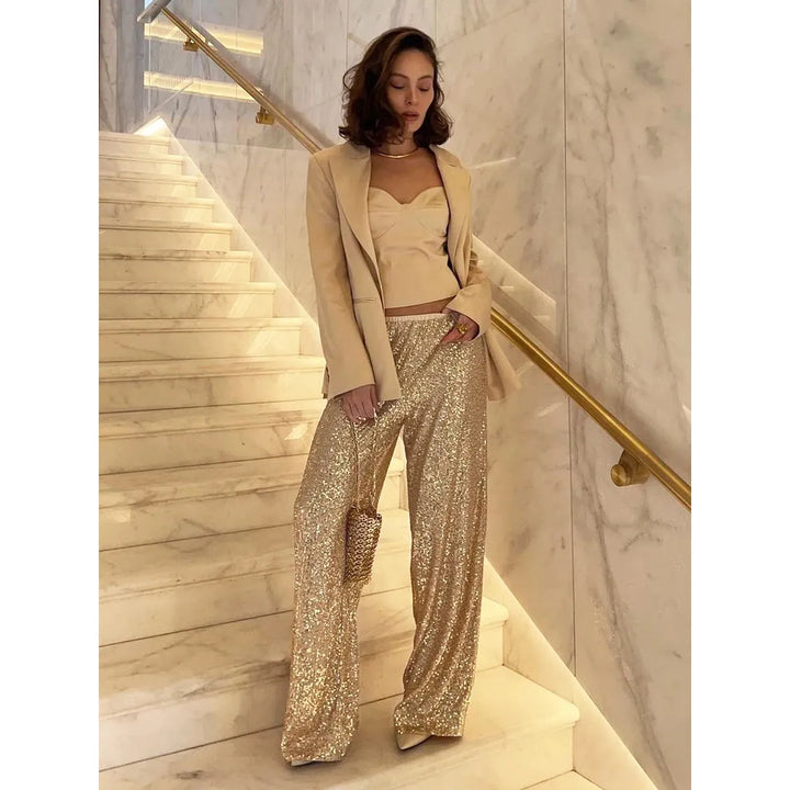 High-waisted sequin pants for women | Loose fit