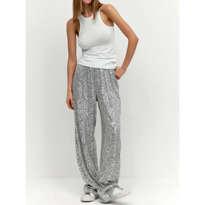 High-Waisted Sequin Pants | Loose Fit Design | Eye-Catching Glamour | Perfect for Parties and Nights Out