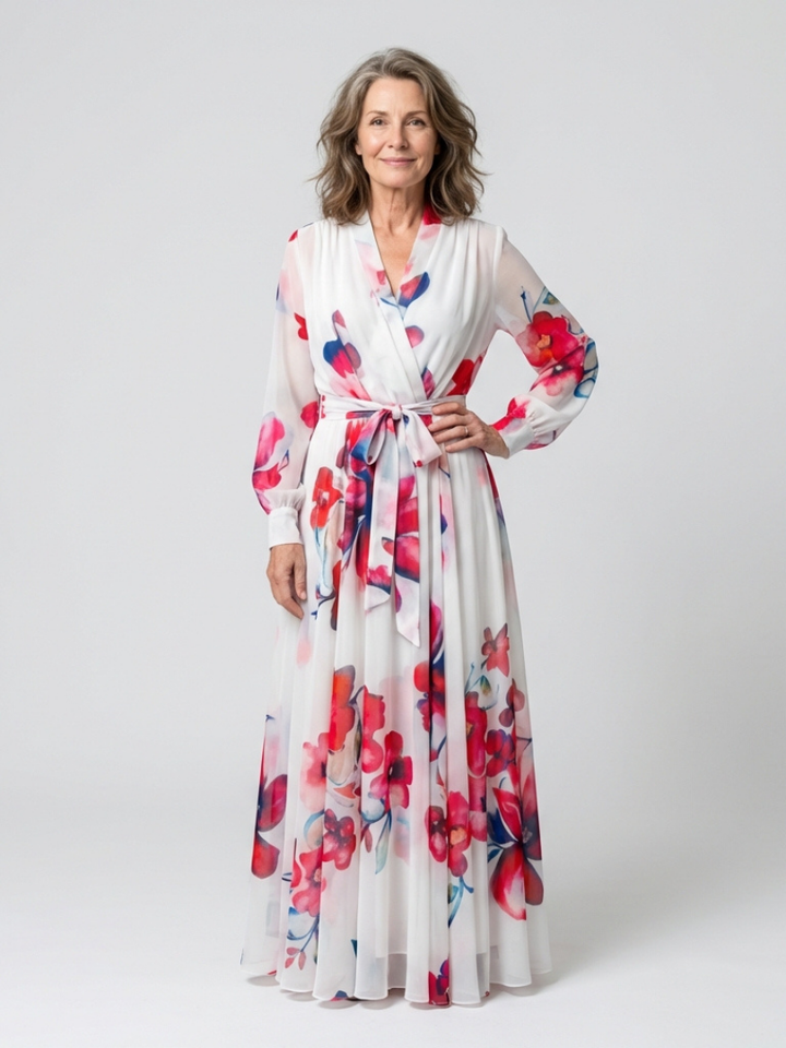 Floral Maxi Dress | Long Sleeve Wrap Design | Perfect for Any Occasion | Lightweight and Comfortable
