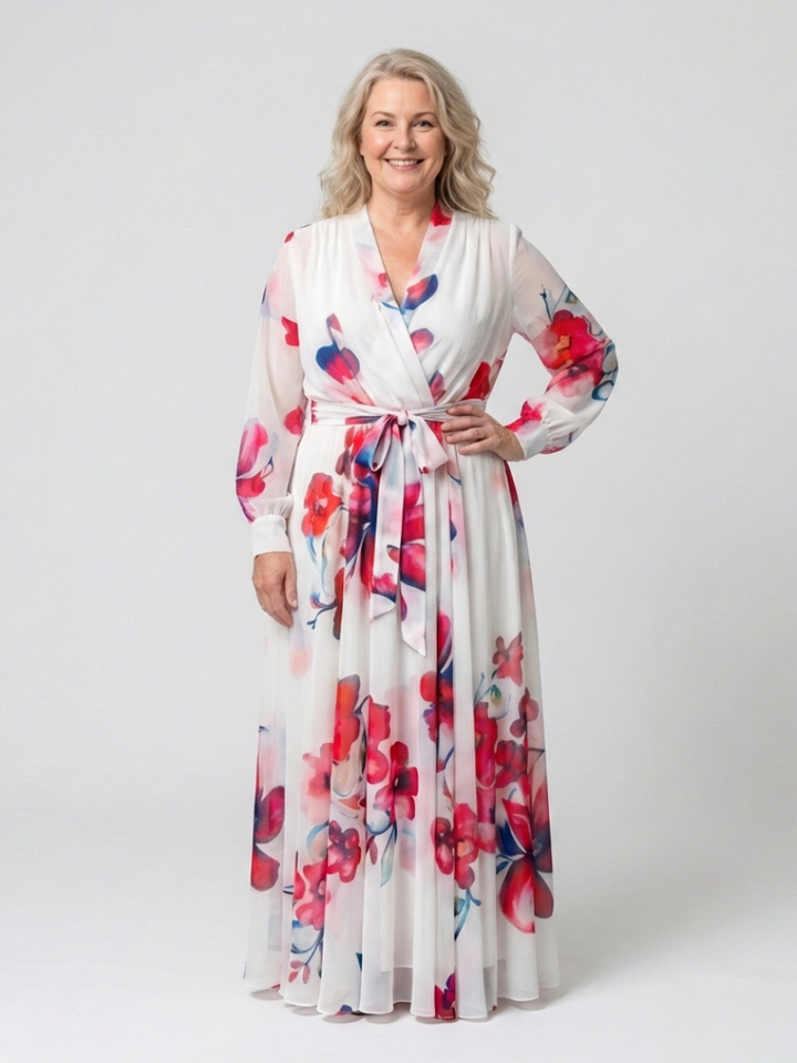 Floral Maxi Dress | Long Sleeve Wrap Design | Perfect for Any Occasion | Lightweight and Comfortable