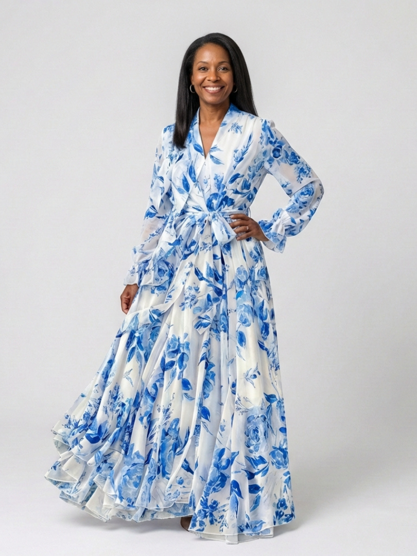 Floral Maxi Dress | Long Sleeve Wrap Design | Perfect for Any Occasion | Lightweight and Comfortable