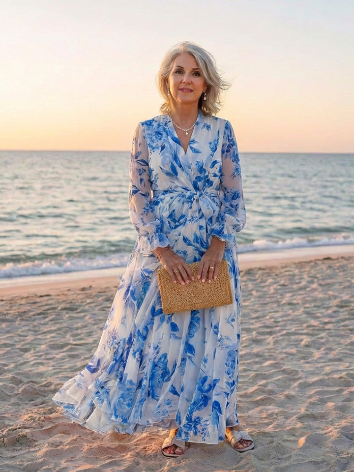 Floral Maxi Dress | Long Sleeve Wrap Design | Perfect for Any Occasion | Lightweight and Comfortable