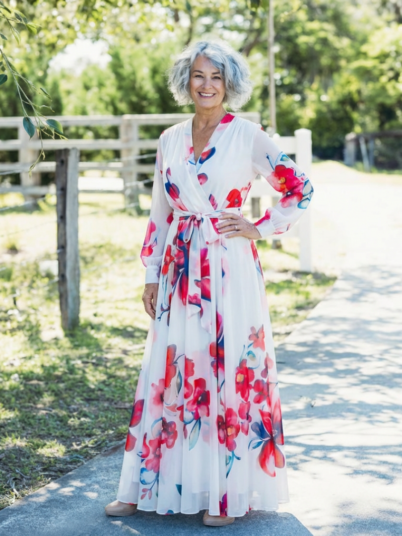Floral Maxi Dress | Long Sleeve Wrap Design | Perfect for Any Occasion | Lightweight and Comfortable