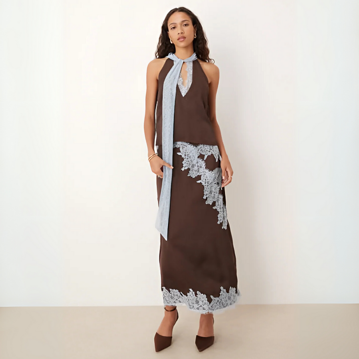 Lace Panel Top and Skirt Set | Elegant Design | Perfect for Special Occasions | Comfortable Fit