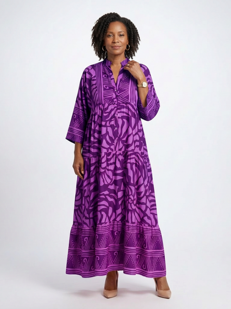 Midi Dress | Button Front Design | Flattering Fit for All Occasions | Lightweight Cotton Blend