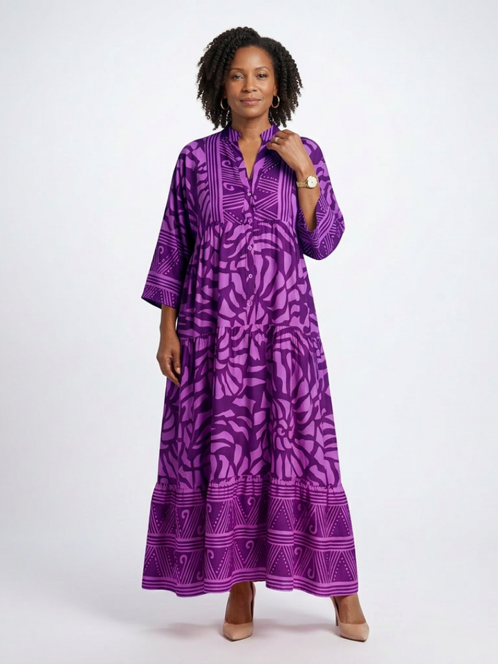 Midi Dress | Button Front Design | Flattering Fit for All Occasions | Lightweight Cotton Blend