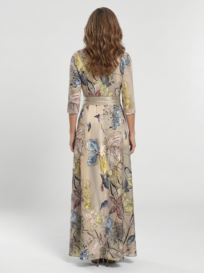 Floral Maxi Wrap Dress | Three Quarter Sleeves | Elegant and Flattering Fit | Perfect for Any Occasion