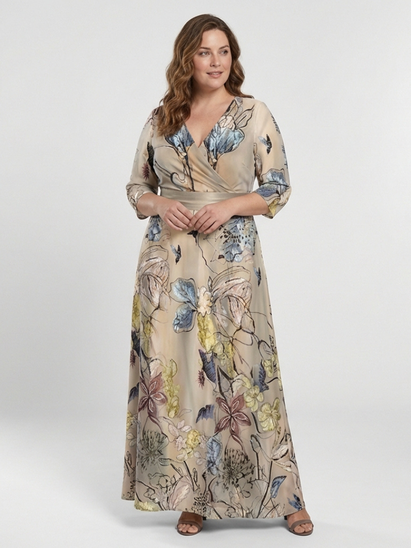 Floral Maxi Wrap Dress | Three Quarter Sleeves | Elegant and Flattering Fit | Perfect for Any Occasion