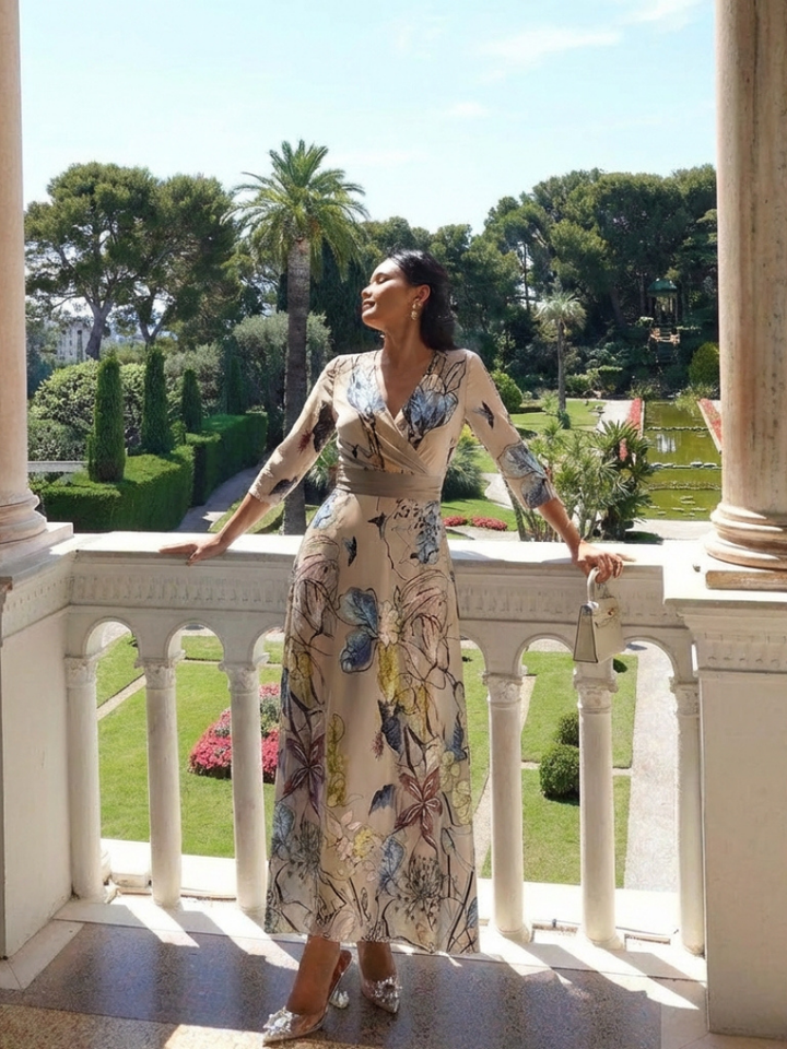 Floral Maxi Wrap Dress | Three Quarter Sleeves | Elegant and Flattering Fit | Perfect for Any Occasion
