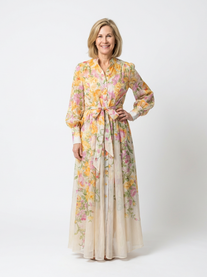 Floral Maxi Dress | Sheer Long Sleeves | Elegant and Flowing Design | Perfect for Special Occasions