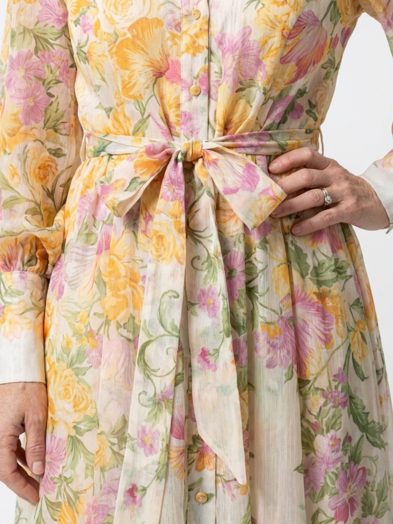 Floral Maxi Dress | Sheer Long Sleeves | Elegant and Flowing Design | Perfect for Special Occasions