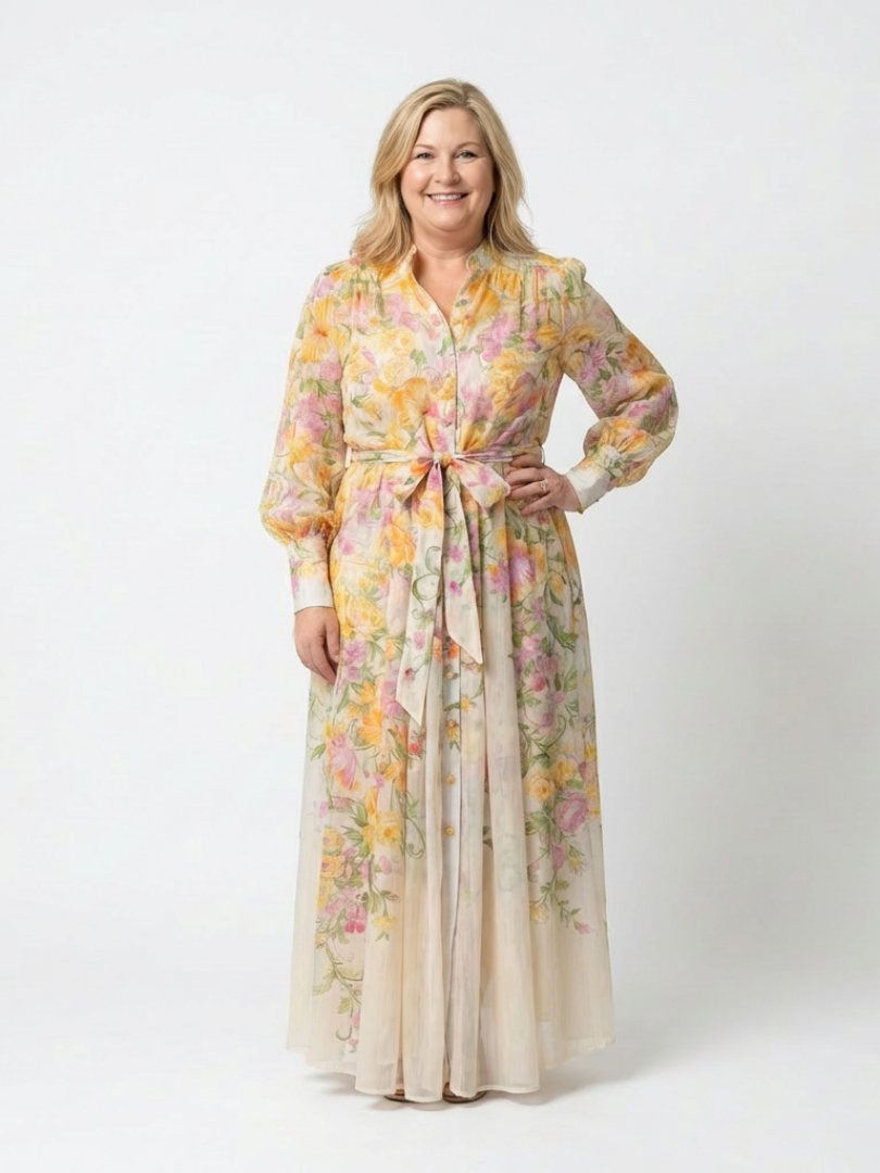 Floral Maxi Dress | Sheer Long Sleeves | Elegant and Flowing Design | Perfect for Special Occasions