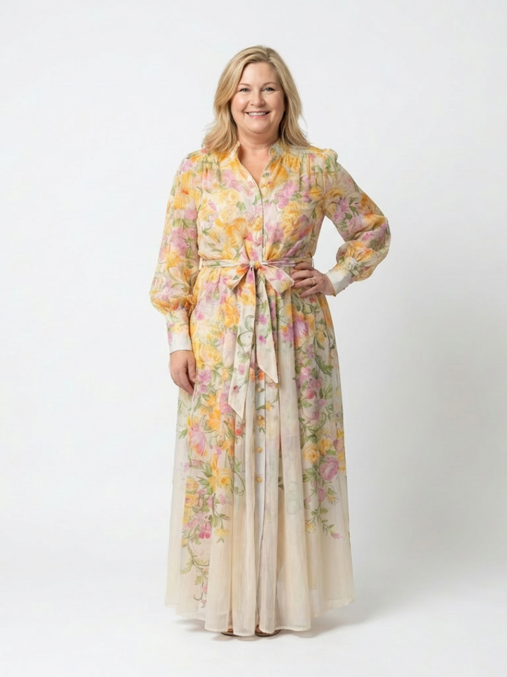 Floral Maxi Dress | Sheer Long Sleeves | Elegant and Flowing Design | Perfect for Special Occasions