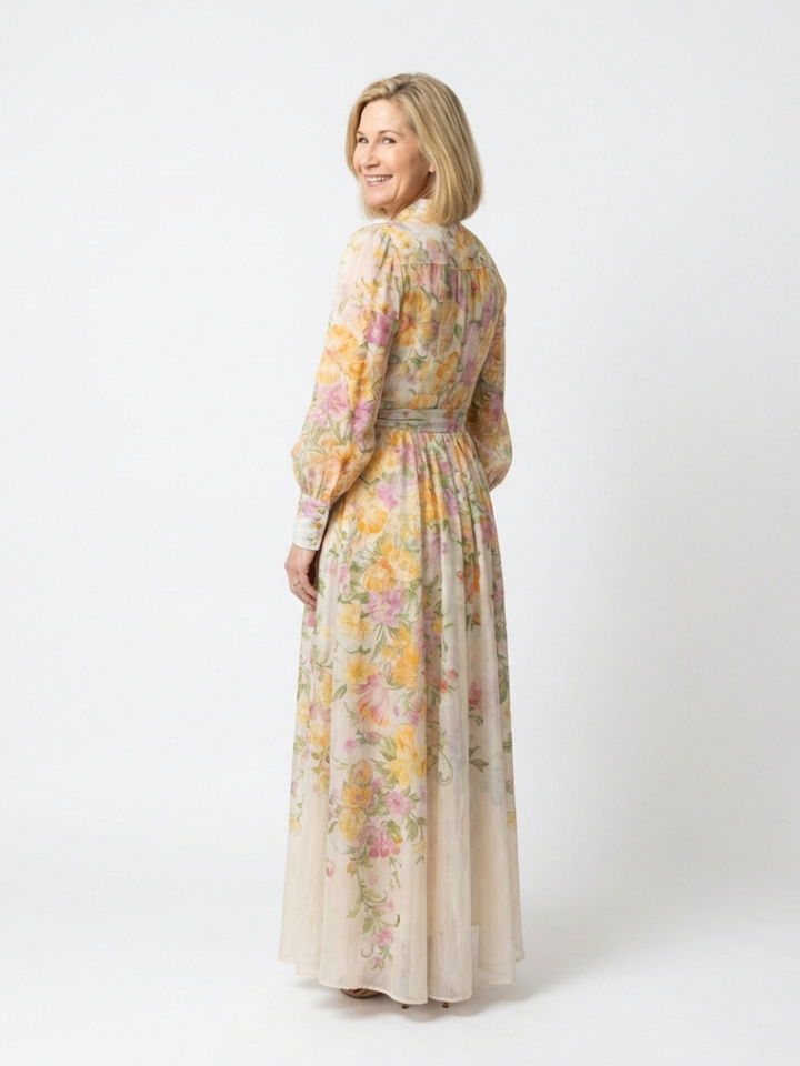 Floral Maxi Dress | Sheer Long Sleeves | Elegant and Flowing Design | Perfect for Special Occasions