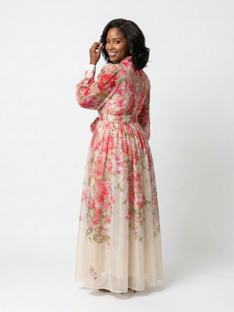 Floral Maxi Dress | Sheer Long Sleeves | Elegant and Flowing Design | Perfect for Special Occasions