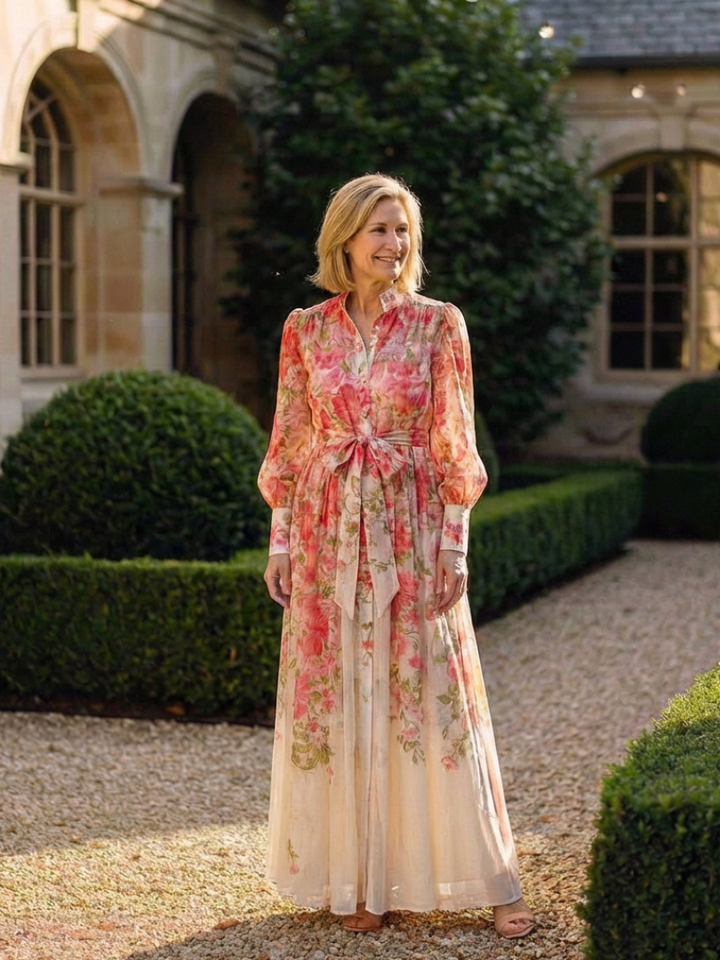 Floral Maxi Dress | Sheer Long Sleeves | Elegant and Flowing Design | Perfect for Special Occasions