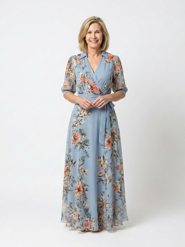 Floral Maxi Dress | Elegant Wrap V-Neck Design | Perfect for Any Occasion | Lightweight and Comfortable