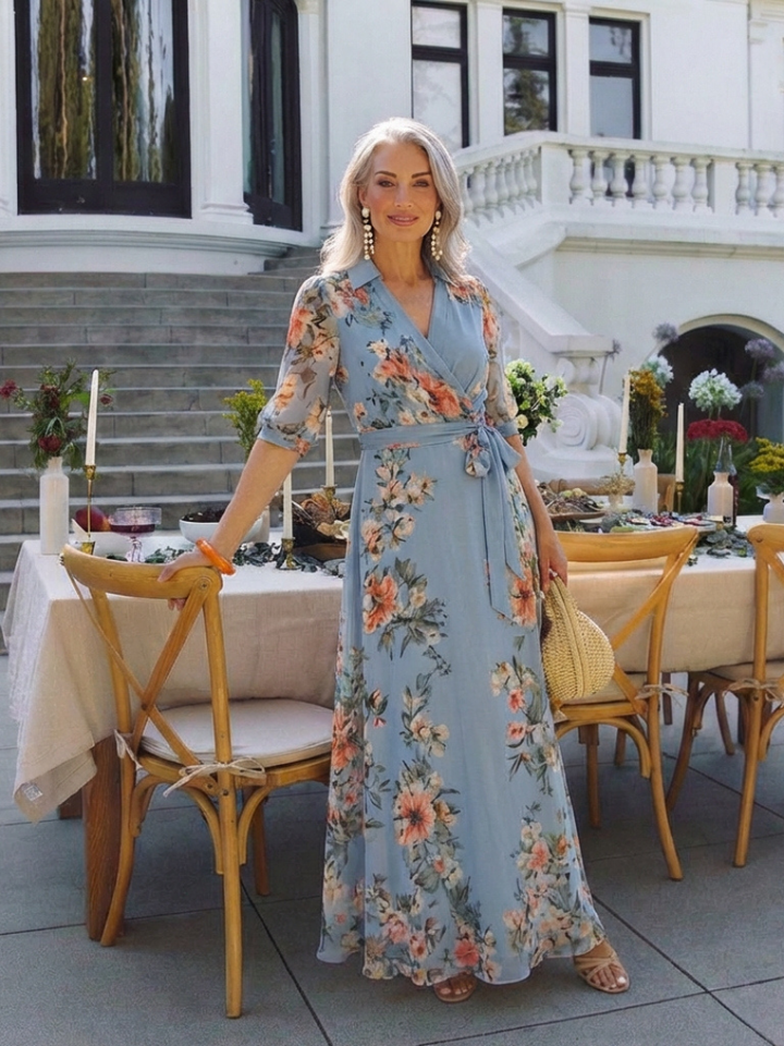 Floral Maxi Dress | Elegant Wrap V-Neck Design | Perfect for Any Occasion | Lightweight and Comfortable
