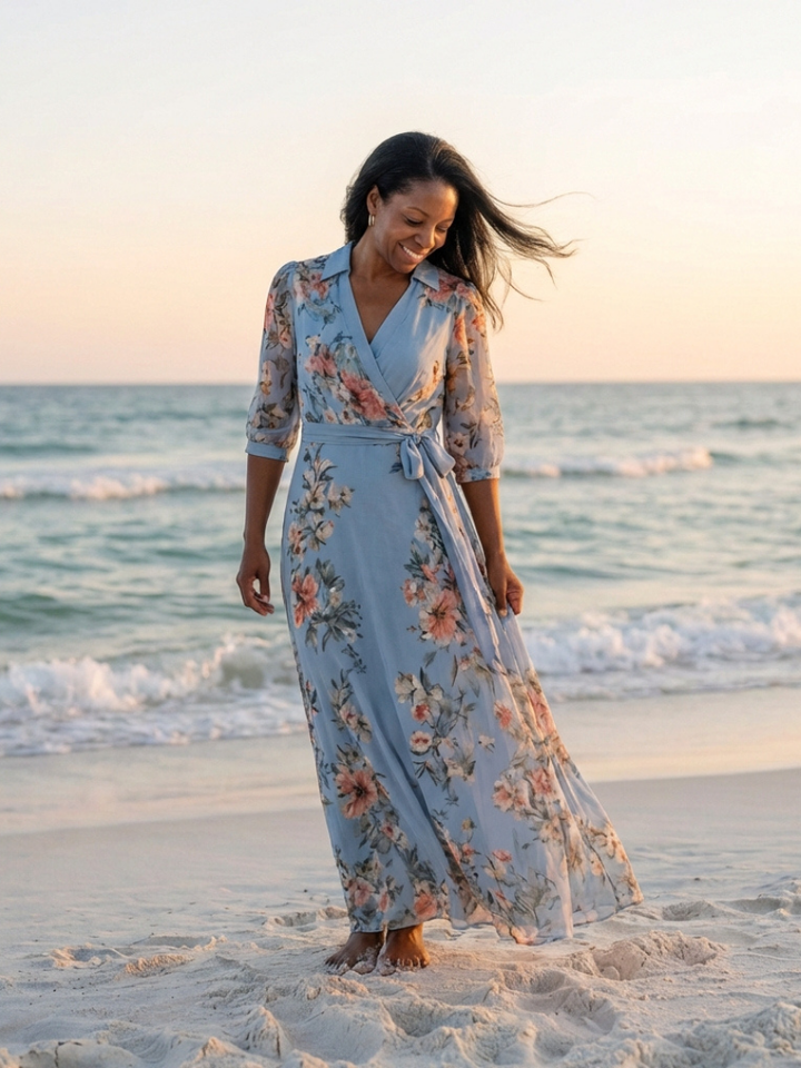 Floral Maxi Dress | Elegant Wrap V-Neck Design | Perfect for Any Occasion | Lightweight and Comfortable