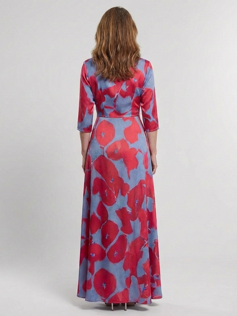 Floral Maxi Dress | Three Quarter Sleeve | Elegant V Neck Design | Perfect for Special Occasions