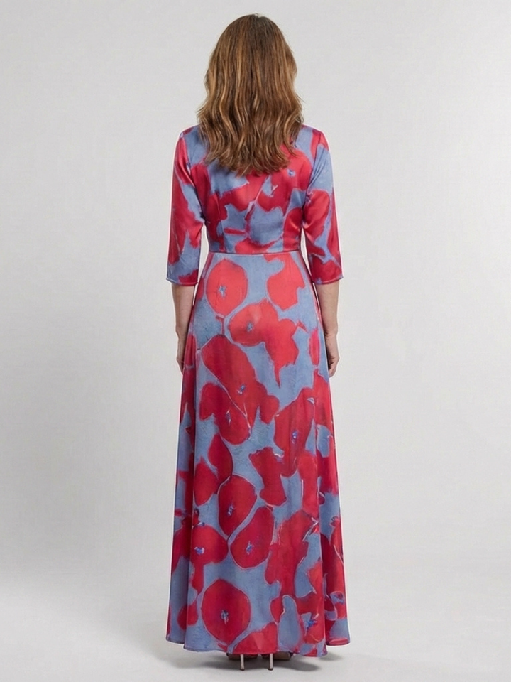 Floral Maxi Dress | Three Quarter Sleeve | Elegant V Neck Design | Perfect for Special Occasions