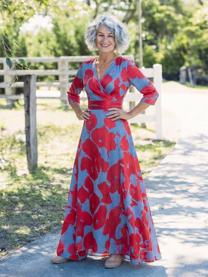 Floral Maxi Dress | Three Quarter Sleeve | Elegant V Neck Design | Perfect for Special Occasions