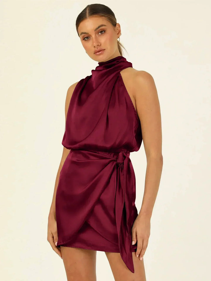 Satin Halter Mini Cocktail Dress | Elegant Design | Perfect for Parties | Comfortable Fit