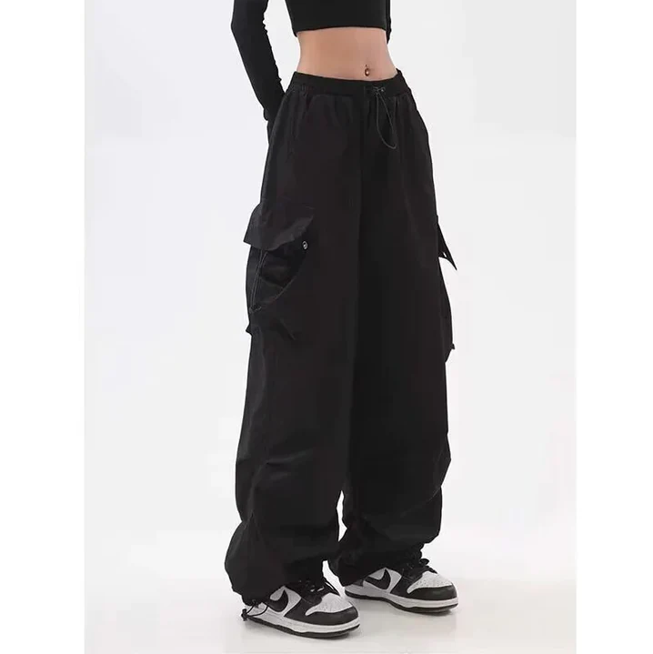 Women's Cargo Pants with Functional Pockets - Comfortable Fit - Black