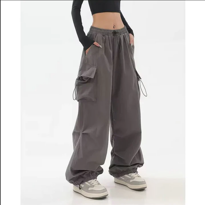 Women's Cargo Pants with Functional Pockets - Comfortable Fit - Grey